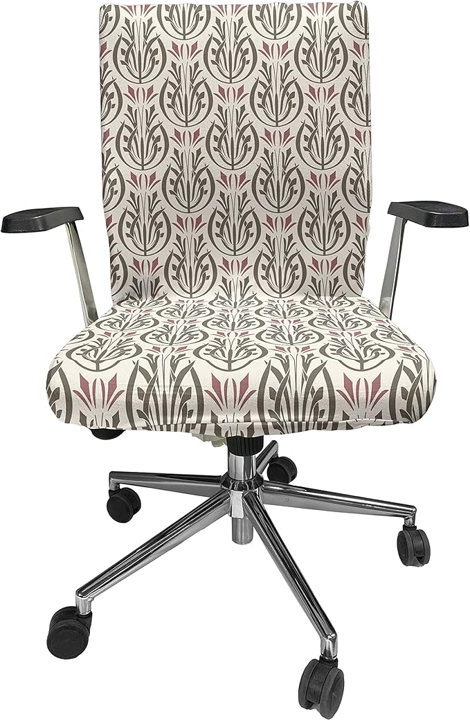 Ambesonne Art Nouveau Office Chair Cover, Medieval Inspired Floral Curved Classic Royal Petal Design, Stretchable Decorative Universal Size High Back Printed Slipcover, Green Rose