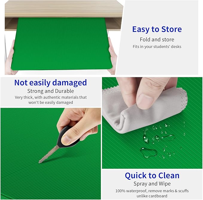 2 Pack Green Desk Dividers for Students, Privacy Shields Folder for Students, Durable & Waterproof Plastic Study Board, Classroom Teacher Supplies Test Divider, Includes Extra Labels