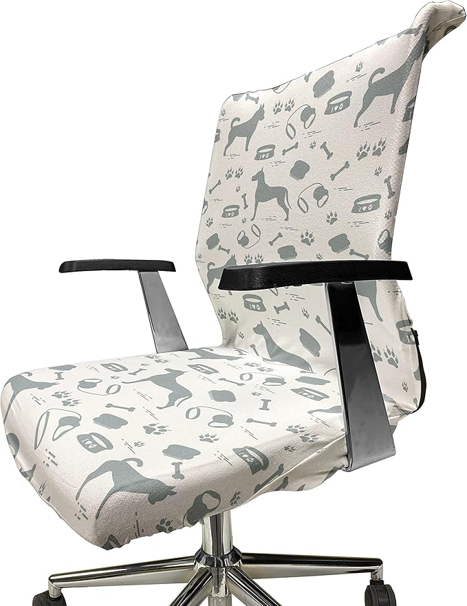 Ambesonne Dog Lover Office Chair Cover, Dog Lover Concept of Pet Silhouettes with Collar Bowl Bone, Stretchable Decorative Universal Size High Back Printed Slipcover, White Blue