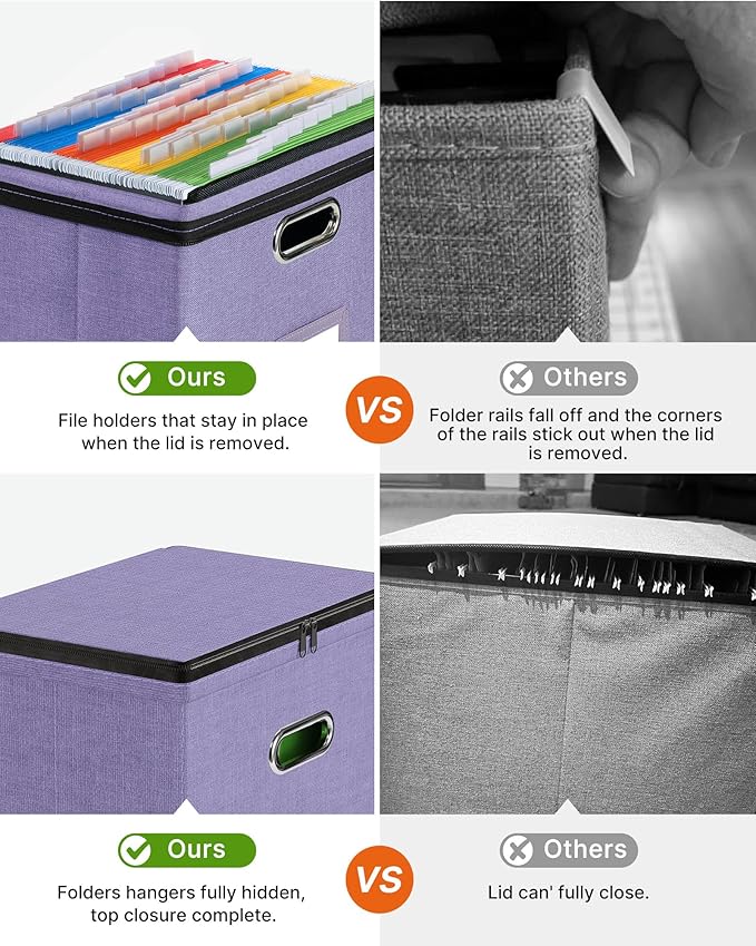 Oterri File Organizer Boxes with Lids, File Box with Mesh Pockets, Document Organizer Box for Letter Size Folders, Zippers Important Document Organizer (Light Purple, Small-2 Pack Without Folders)