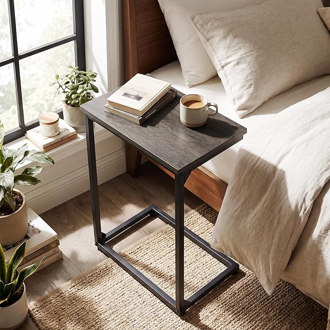 AMHANCIBLE C Shaped End Tables Set of 2, Couch Side Tables that Slide Under, TV Trays for Living Room, Bedroom, Small Space, Sofa, Dark Grey HET02BDG