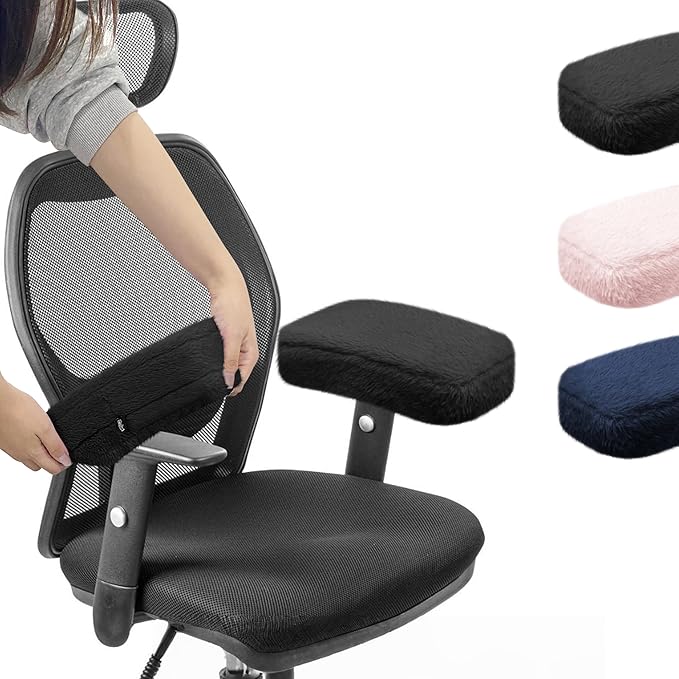 SPRING SEAON Office Chair Arm Covers Plush Office Chair Arm Pads Premium Memory Foam Gaming Chair Armrest Cushion Provide Cushioning for Elbows and Forearms 2 Pack Arm Chair Covers for Arms (Black)