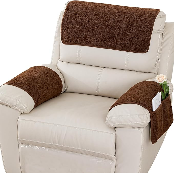 Armrest Cover, Recliner Chair Protector, Furniture Protector Slip, Side Storage Pocket, Stretch Armchair Couch Arm Rest Cover for Recliner, Chair, Sofa (Coffee,3 Seater(5pcs))