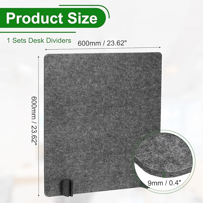 PATIKIL Desk Dividers 24" x 24", 1 Pack Desk Privacy Panel Freestanding Noise Reducing Partition Acoustic Panel with 4Pcs Support Feet for Testing Office Home Library, Dark Gray Style B