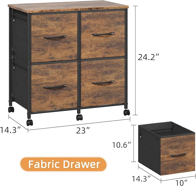 HIGDBFE 4 Drawer Lateral File Cabinet, Mobile Filing Cabinet for Large Printer, Home Office Functional Office Storage Cabinet & Printer Stand, Fits Letter/A4, Rustic Brown