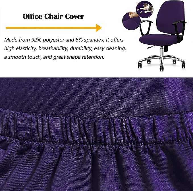 Office Chair Covers Set, Stretchable Washable Chair Cover, Universal Fit for Desk Chairs, Gaming Chairs, Home Office Fabric Protectors Slipcover (Backrest Cover+Seat Cover Set - Purple)