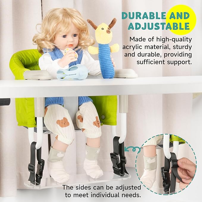Acrylic Baby Footrest Compatible with Inglesina Fast Table Chair, Adjustable Baby Footrest for Hook On High Chairs, Sturdy Foot Rest Fit for Clip on Table Chairs with Tray (Chair not Included)