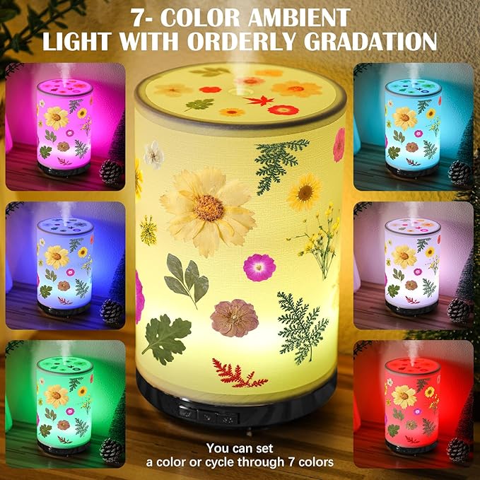 Rossesay Essential Oil Diffuser Flower Humidifiers Lamp, 250ml 7-Color LED Aromatherapy Diffuser with 3 Mist Modes Auto-Off Floral Night Light Gift for Women Mom Home Office Desk Decor