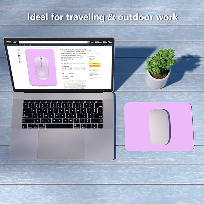 Dapesuom Small Mouse Pad, 6 x 8 Inch Thick Rubber Premium-Textured Non-Slip Portable & Washable Mini Mouse Mat for Women Men Wireless Laptops Keyboard Tray Gaming Work Computer Office Travel, Purple