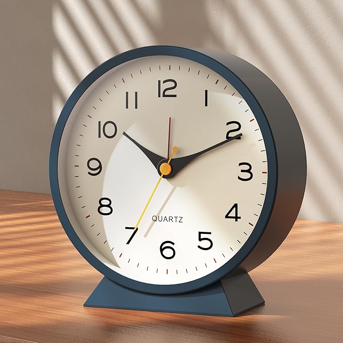 AYRELY® 4.5" Analog Alarm Clock,Small Retro Desk Clock Battery Operated,Slient Metal Table Clock with Light for Living Room Decor,Bedroom,Bedside,Shelf (Blue)