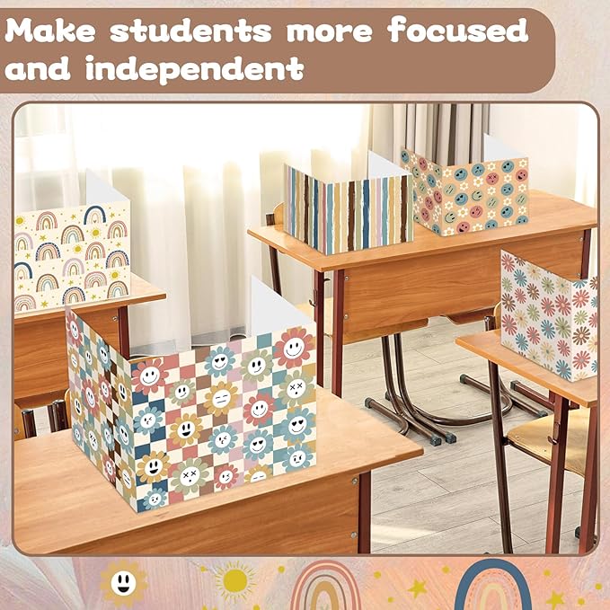 gisgfim 36 Pack Privacy Shields for Student Boho Rainbow Desk Dividers Durable Privacy Folders Testing Dividers Shield Study Boards Panel Partition for Classroom Teacher Back to School Supplies
