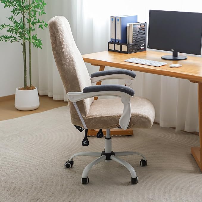 FORCHEER Large Office Chair Cover Velvet Embossing Camel Stretch Slipcover for Desk Computer Chairs with Arm Removable Washable（ 1 Piece）