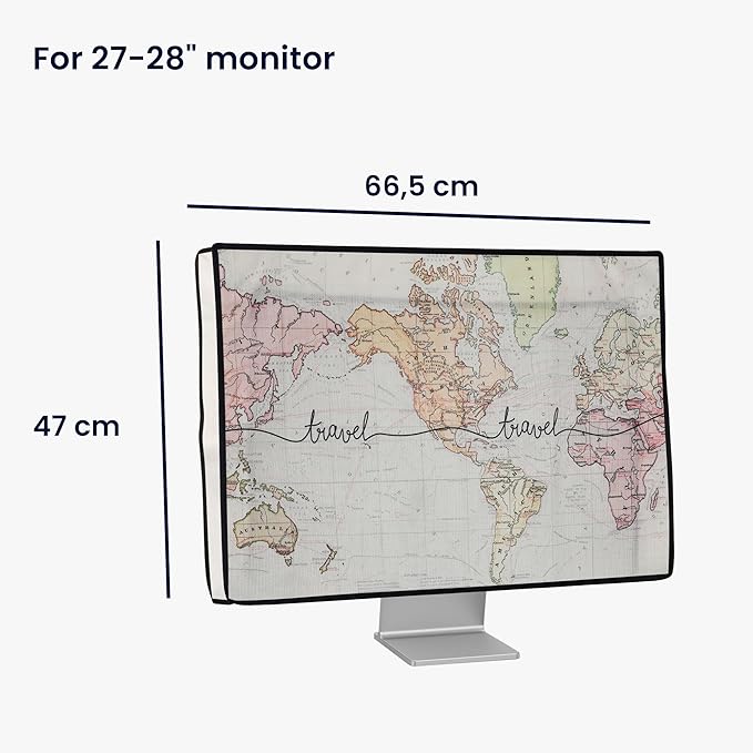 kwmobile Dust Cover for 27-28" Monitor - Linen Monitor Protector with Design - Travel Black/Multicolor