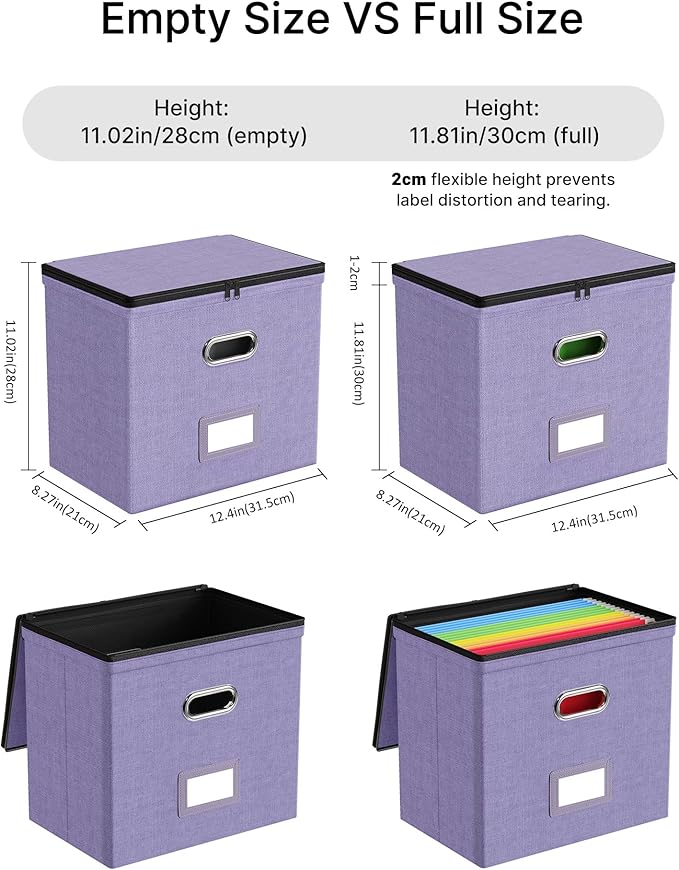 Oterri File Organizer Boxes with Lids, File Box with Mesh Pockets, Document Organizer Box for Letter Size Folders, Zippers Important Document Organizer (Light Purple, Small-1 Pack Without Folders)