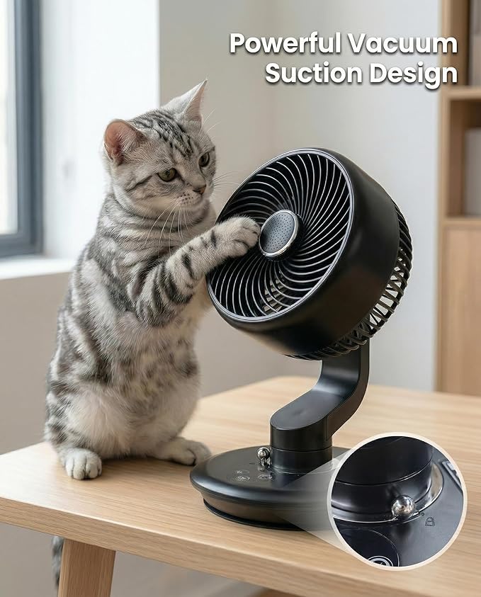 Desk Fan for Office, Rechargeable Air Circulator Fan for Bedroom Cooling, Ultra Quiet Battery Powered Table Fan, 5 Speeds, 9H Timer & 120°Oscillating Smart Portable Fan for Dorm, Home, Kitchen