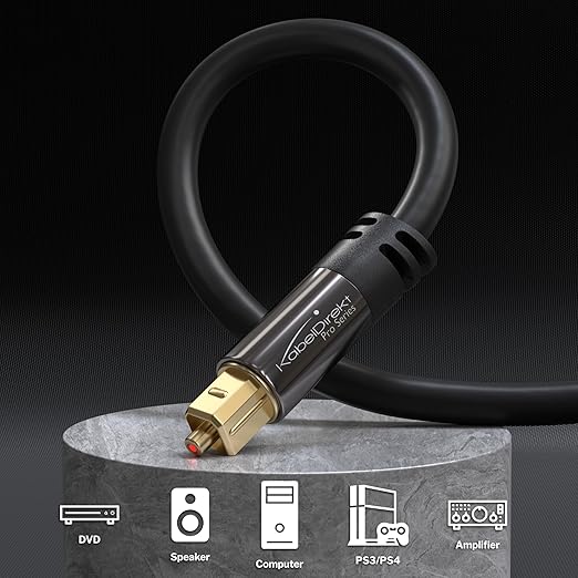 KabelDirekt TOSLINK – Optical Audio Cable – 35ft – Fiber Optic Cord, S/PDIF Digital Audio Optical Cable for Soundbar, Stereo Systems, Home Cinema, Xbox One/PS4 – Designed in Germany