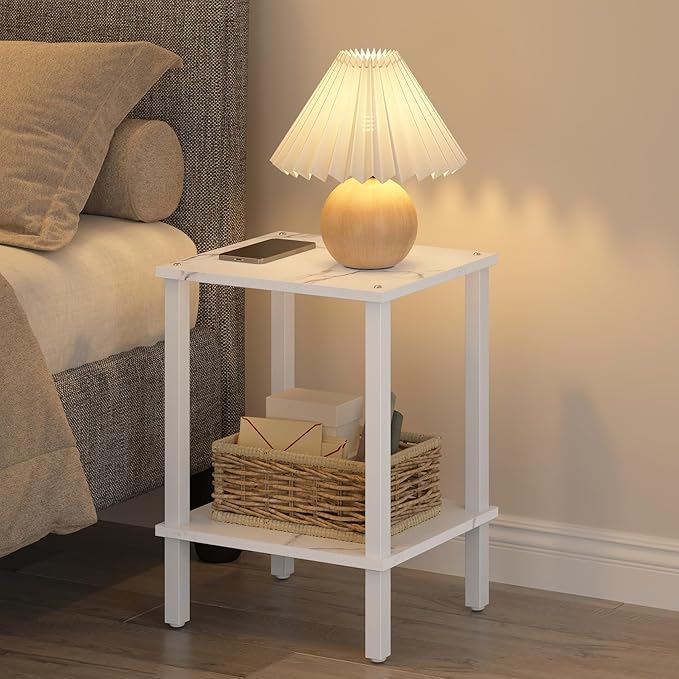 TUTOTAK End Table, Set of 2, Side Table, Nightstand, 2-Tier Storage Shelf, Sofa Table for Small Space, Living Room, Bed Room TB01BMW035