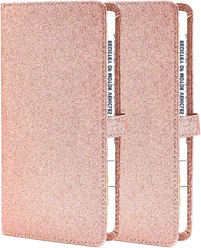 TILDOSAC 2 Ppack Leather Car Registration and Insurance Card Holder, Car Document Holder for Cards License with Magnetic Shut(Glitter Pink-Ear