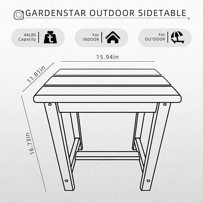 GARDENSTAR Adirondack Square Side Table,one-Tier Outdoor end Table, Patio Side Table for Pool,Porch,Backyard,Relaxing Companion (Grey)