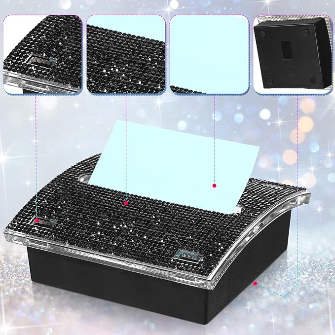 Eersida Rhinestone Self Stick Note Pad Holders 4 x 4 Inches Black Cute Note Holder Sticky Dispenser Bling Memo Stick Dispenser for Office Employee Coworkers Gifts Home Desk Supplies