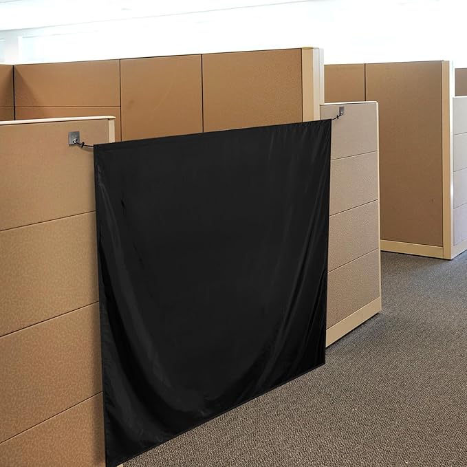 51"x55" Office Privacy Curtain with Hanging Kit - Noise Reducing Partition Screen for Cubicles, Dorms & Home Offices (Black)