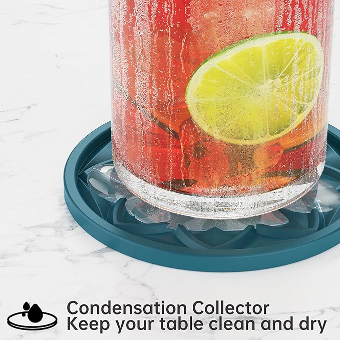 HFHOME Silicone Coasters Set with Holder - 6 Pack Drink Coasters for Coffee Table, Bar, Desk - Tabletop Protection Gift - Blue