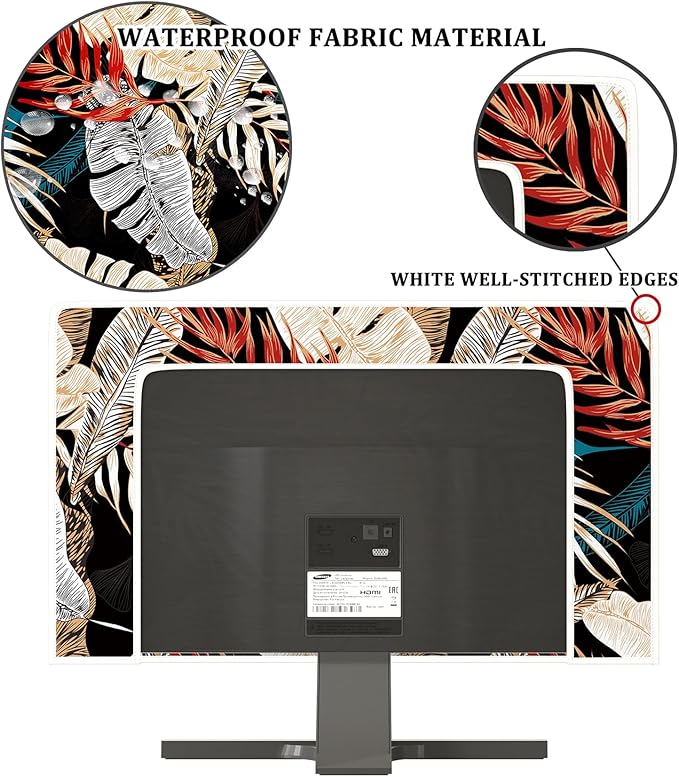 Waterproof Screen Television Dust Cover 37, 38, 39 Inch Anti-Static Dust-Proof TV Display Screen Cover Protective for Desktop TVs Hanging TV LED LCD OLED，Tropical Plants Leaves Floral