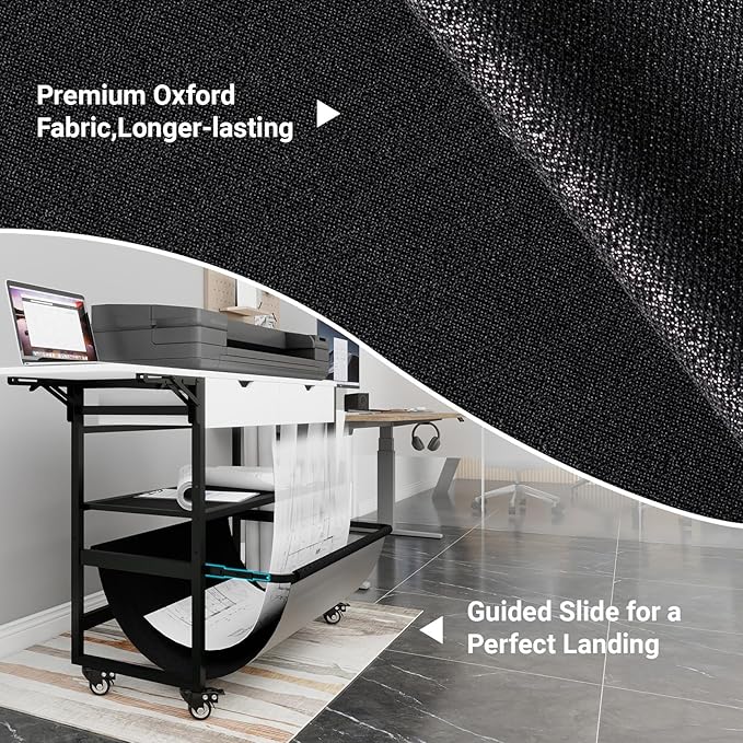 Wide Format Printer Stand with Laptop Station, Plotter Workbench Table with Pull-out Drafting Storage, Roll Paper Holder, Accessory Drawer & Adjustable Shelf for Plotters/Cutting Machines (White)