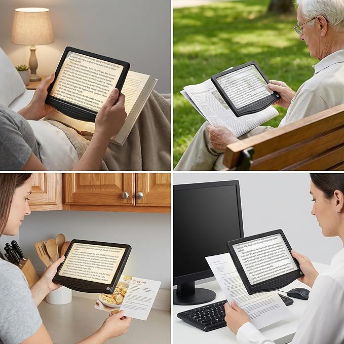MagniPros 5X Rechargeable Large Ultra Bright LED Page Magnifier with Anti-Glare Lens & 3 Color Dimmable Light Modes, Relieve Eye Strain- Ideal for Reading Small Prints, Low Vision, Seniors