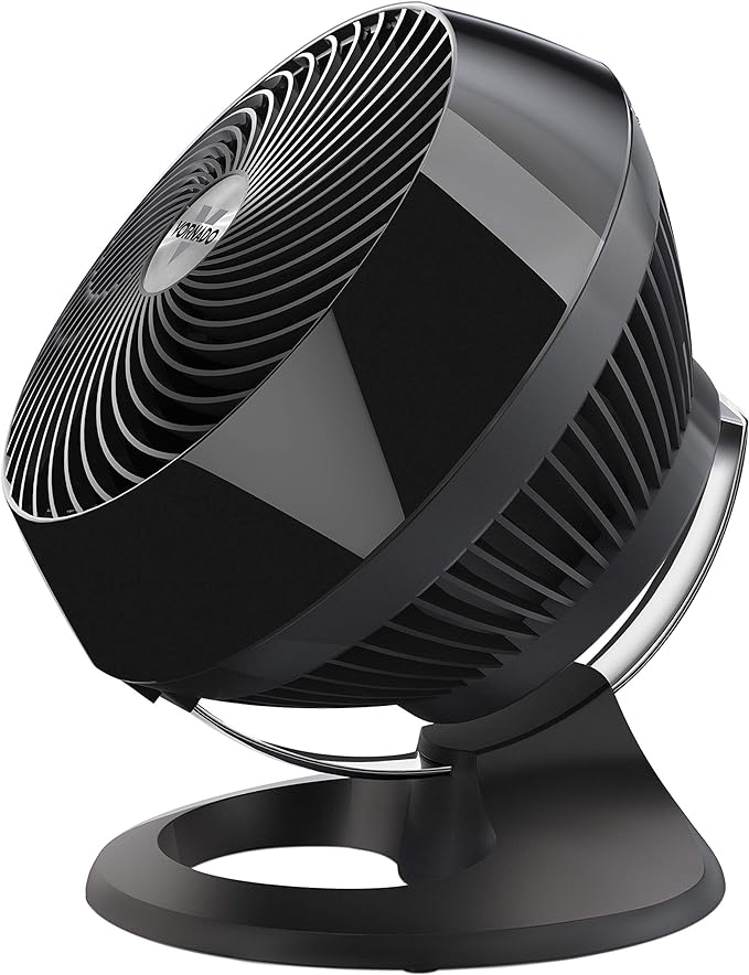 Vornado 660 Large Air Circulator Fan, 4-Speed, Whole Room Electric Fan with 90-Degree Tilt, Chrome Glide Bar, Quiet Cooling for Bedroom, Office, Dorm Room, Black Indoor