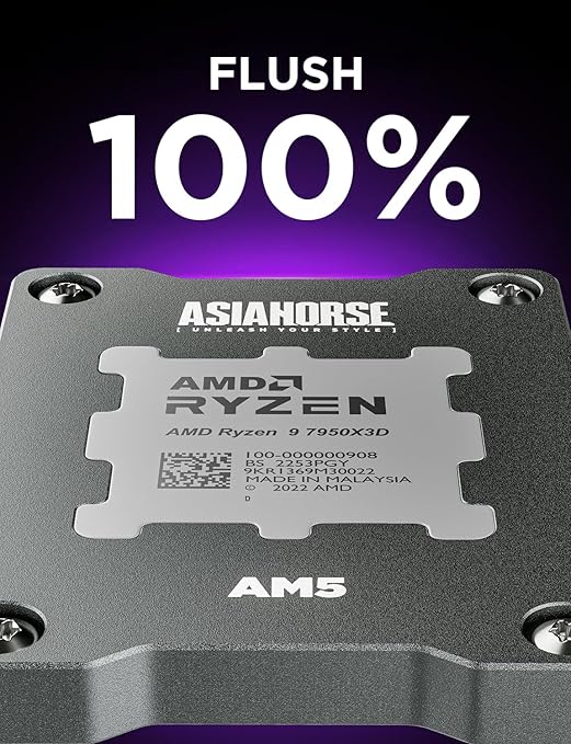 AsiaHorse AM5 CPU Contact Frame, 100% Flush Anti-Bending Secure Frame, High-Strength Metal Construction for AMD AM5 Motherboards (X670/B650), Enhances Cooling Efficiency, Includes 4 Screws &Hex Wrench