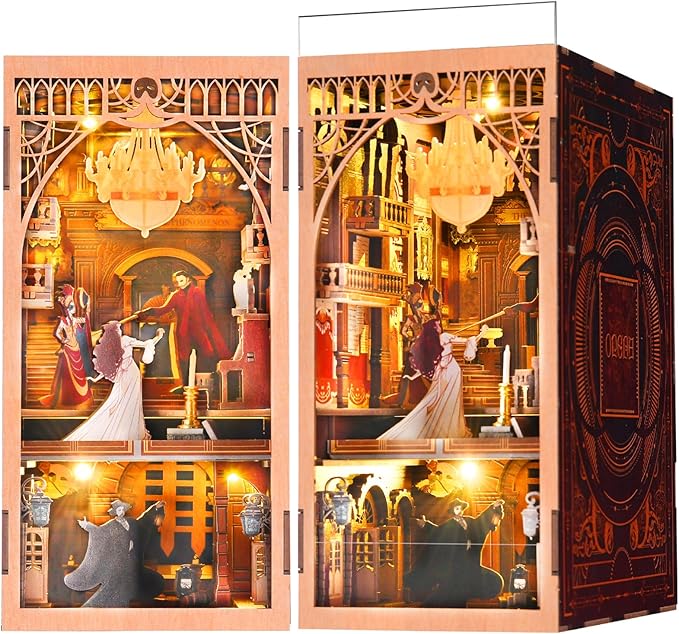 MiniCity DIY Book Nook Kit, Miniature Dollhouse Booknook Kit, 3D Wooden Puzzle Bookend Bookshelf Insert Decor with LED Light for Teens and Adults (Phantom of The Opera)