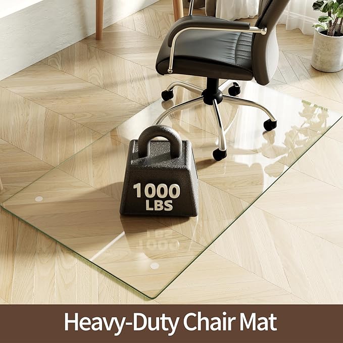 Koonmi Tempered Glass Chair Mat 30"x55" - Premium Office Chair Mat for Hardwood Floors & Low-Pile Carpet with 4 Non-Slip Pads - Thick Scratch-Resistant Surface