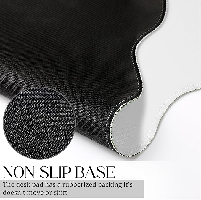 Hahafelt Scalloped Desk Mat Large Scalloped Piping Cute Desk Mat Aesthetic Preppy Table Pad Large Nonslip Pad with Edge Stitching Waterproof Gaming(White,23.6 x 13.8 Inches)
