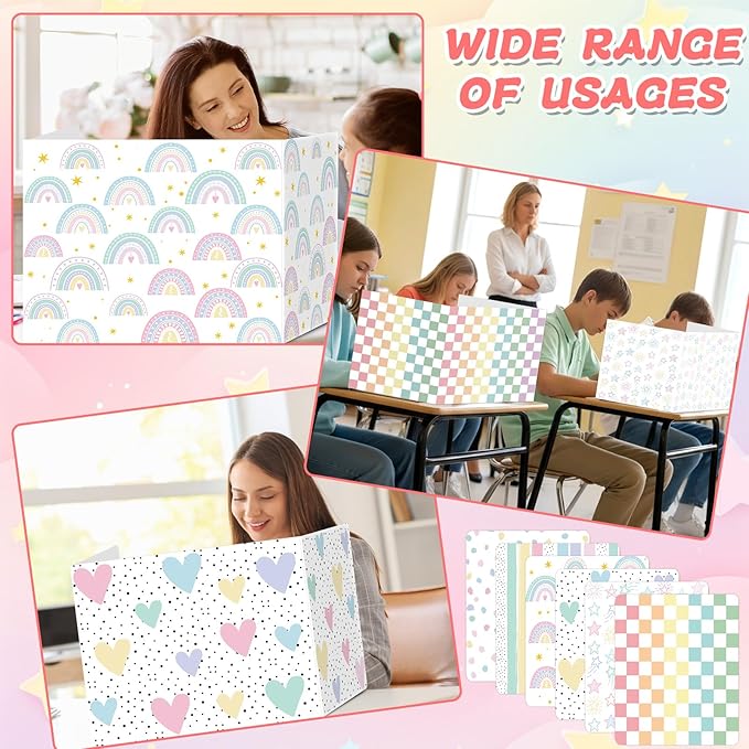 gisgfim 12 Pack Privacy Shields for Student Desk Pastel Desk Dividers Durable Privacy Folders Testing Dividers Shield Study Boards Panel Partition for Classroom Teacher Back to School Supplies