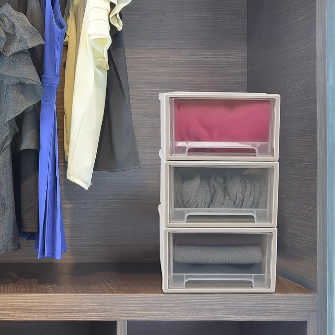 12 Quart Plastic Desktop Storage Drawers, 4-Pack Stacking Drawer Unit