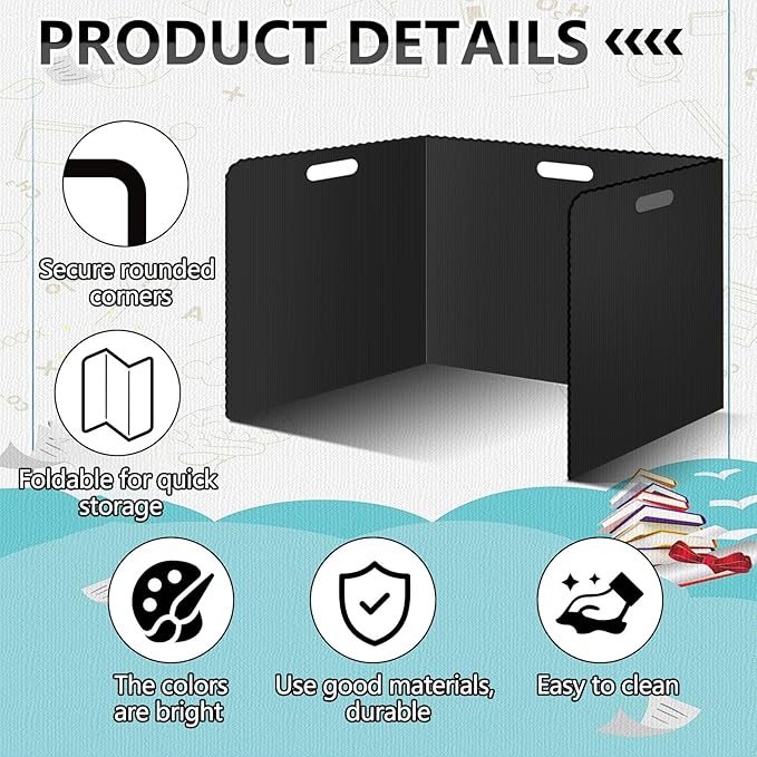 24 Pcs Desk Dividers for Students Plastic Durable and Waterproof Privacy Folders Shields Test Dividers with Classroom Privacy Boards for School Study Teacher Supplies (24pcs Black)