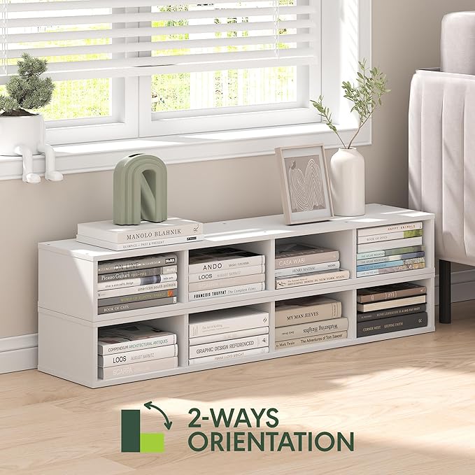 Furinno Fulda Book Shelf, 4-Tier Narrow Bookshelf, Standing Bookcase with 6-in Width Storage Shelf, 9.3 x 5.9 x 41.6, for Organization and Storage, for Living Room, Bedroom, Home Office, White