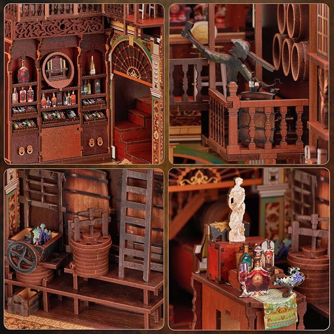MiniCity Book Nook Kit, DIY Miniature Dollhouse Booknook Kit, 3D Wooden Puzzle Bookend Bookshelf Insert Decor with LED Light for Teens and Adults (Roaring Twenties Speakeasy)