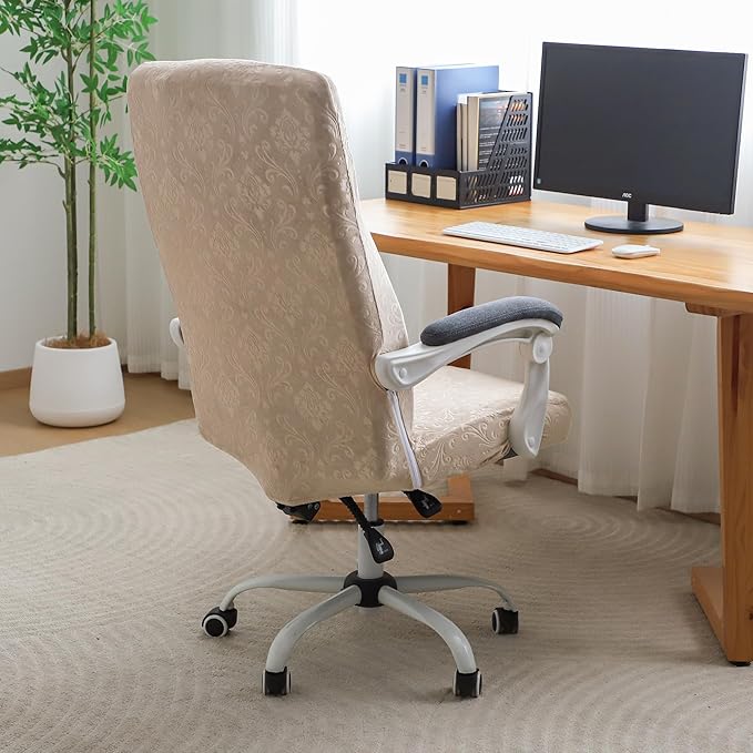 FORCHEER Large Office Chair Cover Velvet Embossing Camel Stretch Slipcover for Desk Computer Chairs with Arm Removable Washable（ 1 Piece）
