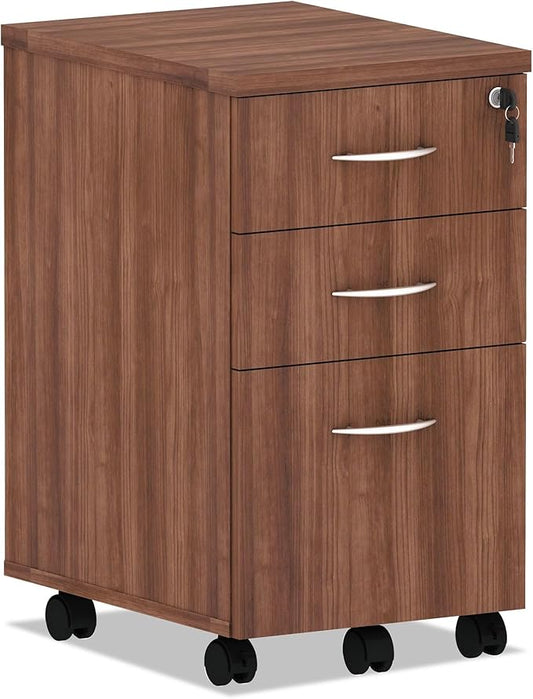 Alera Alera Valencia Series Mobile Pedestal File, Left/Right, 3-Drawer: Box/Box/File, Legal/Letter, Walnut, 15.88 X 20.5 X 28.38