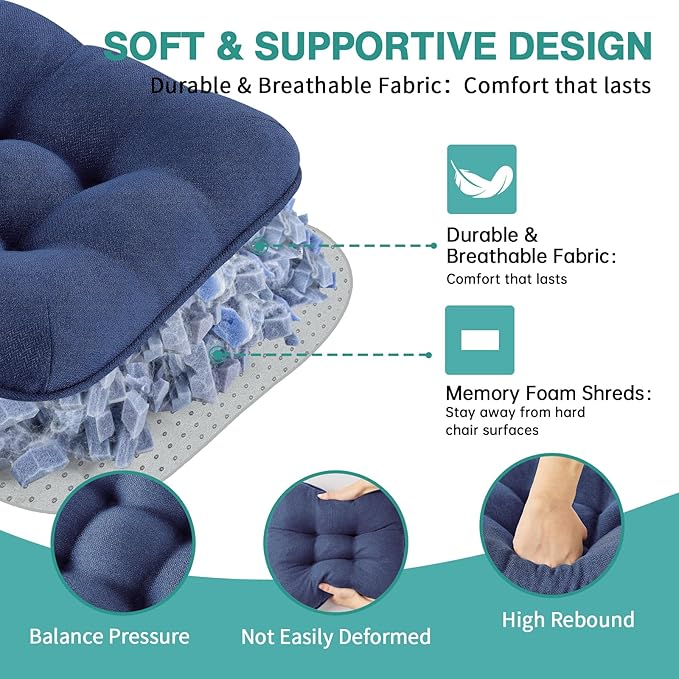 BETU Chair Cushions for Dining Chairs Set of 2,3.5" Thick Outdoor Indoor Chair Pads with Ties,Non Slip Backing and Covers, Seat Cushion for Kitchen Dining,Bar,Patio Furniture15.5"X15.5"X3.5",Navy Blue