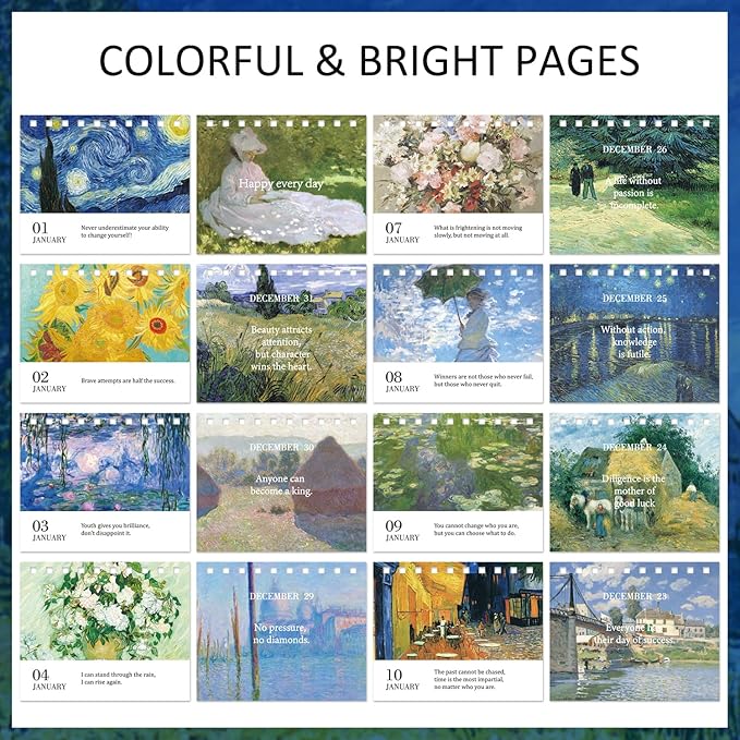 Vintage Oil Painting Daily Flip Calendar with Inspirational Quotes - Motivational Perpetual Desk Calendar, Aesthetic Office & Home Decor, Desk Accessories & Positive Affirmation Gifts for Women Girls