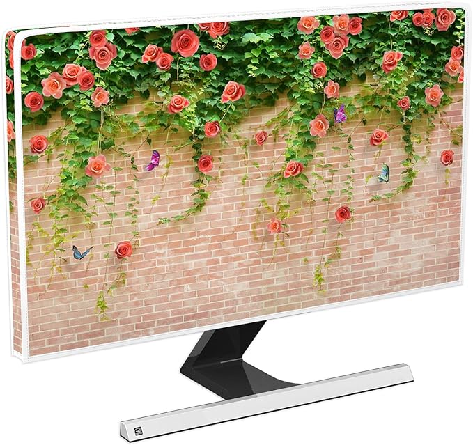 Waterproof Screen TV Dust Cover 50, 51, 52 Inch Anti-Scratch Television Covers Anti-Static Protective for LCD LED PC Desktop and Home Hanging TV Decoration，Pink Floral and Brick Wall