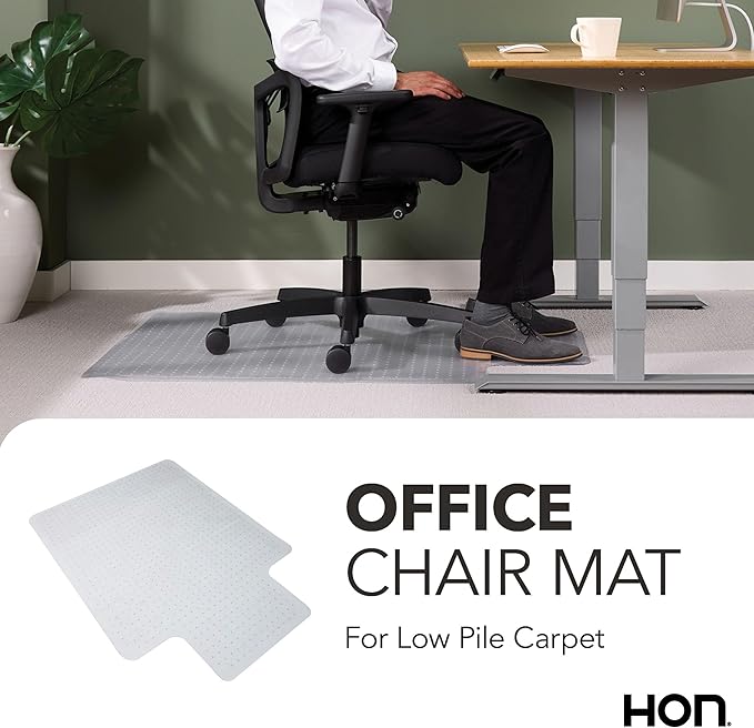 HON Office Chair Mat for Carpet, Computer Desk Chair Mat for Carpeted Floors, Easy Glide in Office or Home with Extended Lip (36” x 48”)