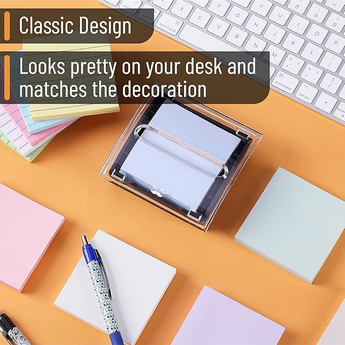 Mr. Pen- Pop Up Note Dispenser, 3" x 3", 6 Pack, Black Base, Clear Top, Sticky Note Dispenser, Sticky Note Holder for Desk