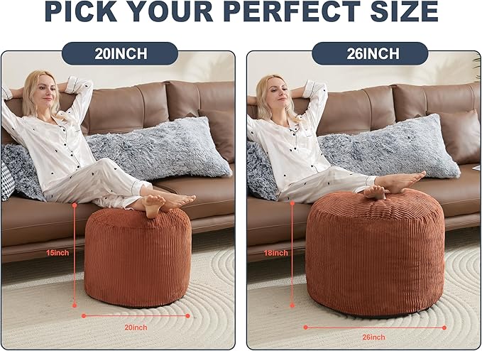 WSOFRLAC Pouf Ottoman Foot Stools with Foam Small Ottoman for Living Room Corduroy Ottomans Pouf 26x18 Floor Poufs Foot Rest for Chair Orange Hassocks and Ottomans