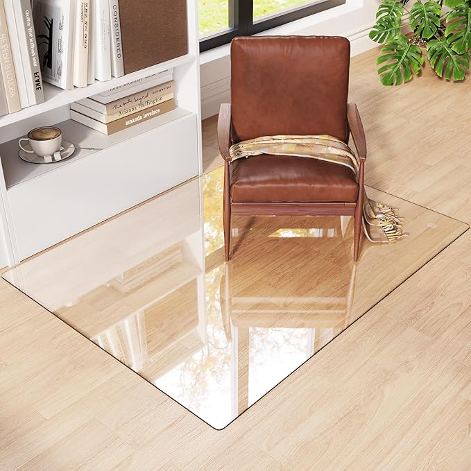 Tempered Glass Chair Mat 48"x36" – Ultra-Clear Office Chair Mat for Hardwood Floors & Low-Pile Carpets – Heavy-Duty 0.2" Scratch-Resistant Surface with Non-Slip Pads – Supports 1,000 lbs