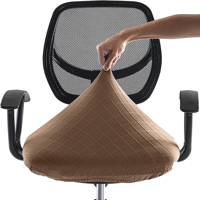 Stretch Jacquard Office Chair Cover, Removable Washable Desk Chair Cover, Anti-dust Seat Cushion Protectors - Brown