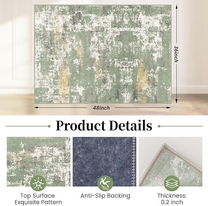 Office Chair Mat for Hardwood Floor & Tile Floor,36"X 48" Heavy Duty Desk Chair Mat for Hard Floors, Under Desk Rug for Rolling Computer Chair,Anti Slip,Low Pile Carpet Floor Protector-Abstract Green